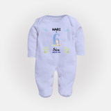 6 Month Milestone Baby Full Sleeve Bodysuit/ Sleep Suit/ Jumpsuit Outfit | Personalized Full Sleeve Bodysuit/ Sleep Suit/ Jumpsuit | Perfect for Photoshoots - BABY BLUE - New Born (Chest 7.5")