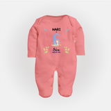 6 Month Milestone Baby Full Sleeve Bodysuit/ Sleep Suit/ Jumpsuit Outfit | Personalized Full Sleeve Bodysuit/ Sleep Suit/ Jumpsuit | Perfect for Photoshoots - PEACH - New Born (Chest 7.5")