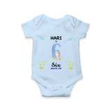 6 Month Milestone Baby Bodysuit Outfit | Personalized Romper/Onesie | Perfect for Photoshoots - BABY BLUE - New Born (Chest 14")