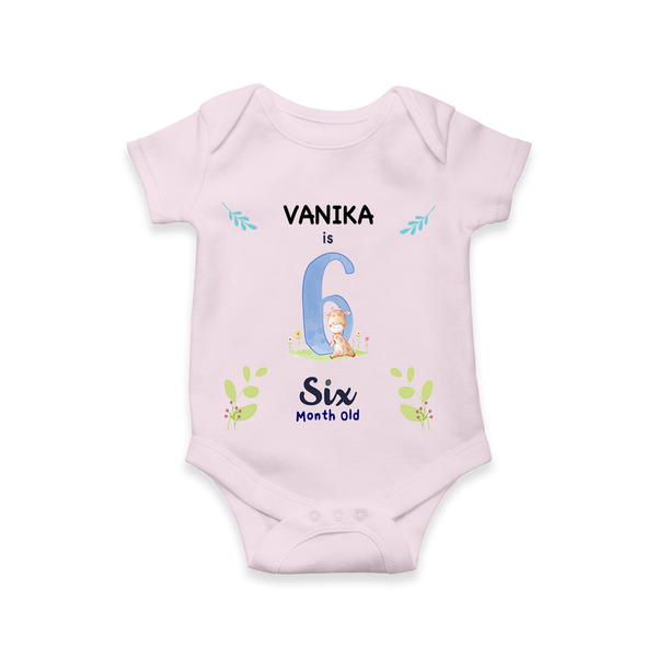 Celebrate The 6th Month Birthday Custom Romper/ Onesie, Personalized with your little one's name - BABY PINK - 0 - 3 Months Old (Chest 16")