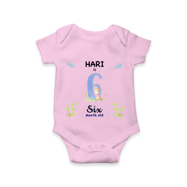 6 Month Milestone Baby Bodysuit Outfit | Personalized Romper/Onesie | Perfect for Photoshoots - BABY PINK - New Born (Chest 14")