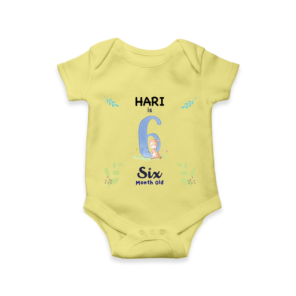 6 Month Milestone Baby Bodysuit Outfit | Personalized Romper/Onesie | Perfect for Photoshoots - PASTEL YELLOW - New Born (Chest 14")