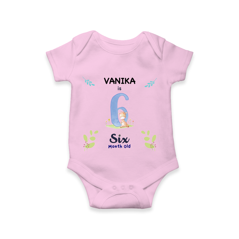 Celebrate The 6th Month Birthday Custom Romper/ Onesie, Personalized with your little one's name - PINK - 0 - 3 Months Old (Chest 16")