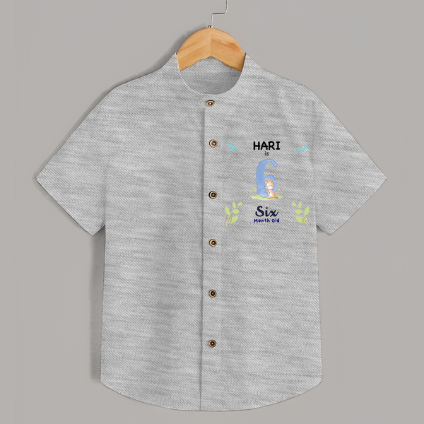 6 Month Milestone Baby Shirt Outfit | Personalized Shirt | Perfect for Photoshoots - GREY - 0 - 6 Months Old (Chest 23")