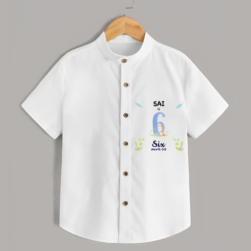 Celebrate The 6th Month Birthday with Custom Shirt, Personalized with your little one's name - WHITE - 0 - 6 Months Old (Chest 21")