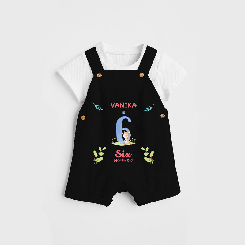 Celebrate The 6th Month Birthday Custom Dungaree set, Personalized with your little one's name - BLACK - 0 - 5 Months Old (Chest 17")