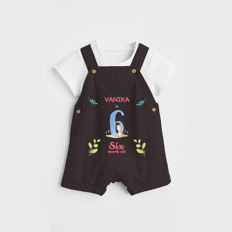 Celebrate The 6th Month Birthday Custom Dungaree set, Personalized with your little one's name - CHOCOLATE BROWN - 0 - 5 Months Old (Chest 17")