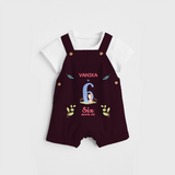 Celebrate The 6th Month Birthday Custom Dungaree set, Personalized with your little one's name - MAROON - 0 - 5 Months Old (Chest 17")
