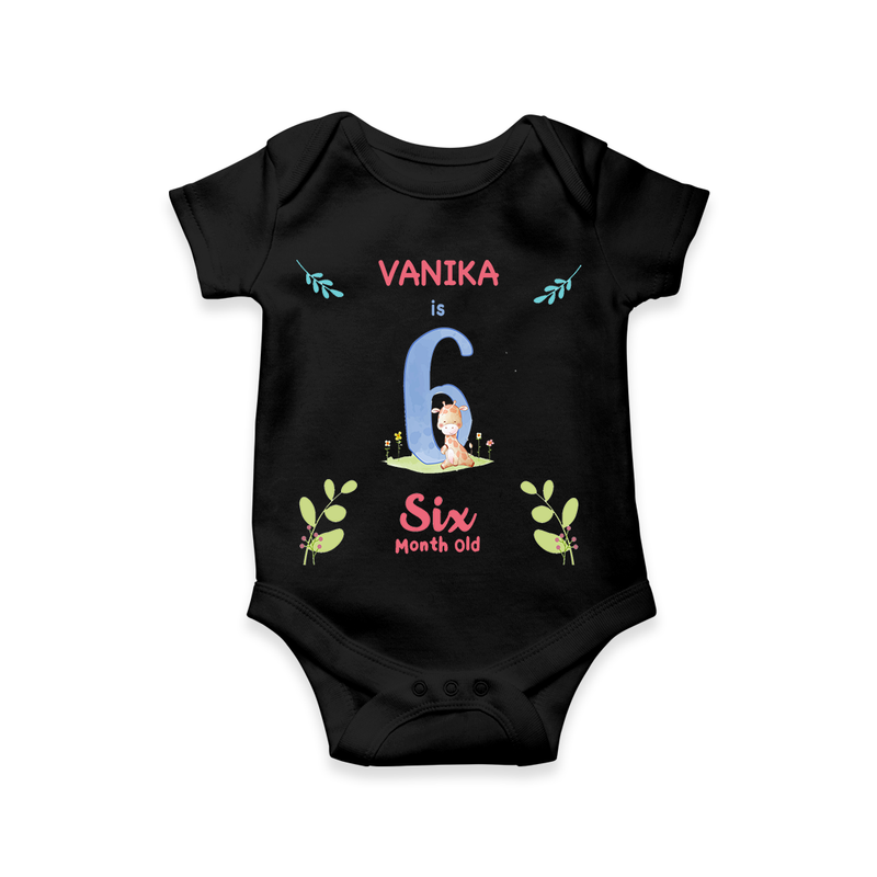Celebrate The 6th Month Birthday Custom Romper/ Onesie, Personalized with your little one's name - BLACK - 0 - 3 Months Old (Chest 16")