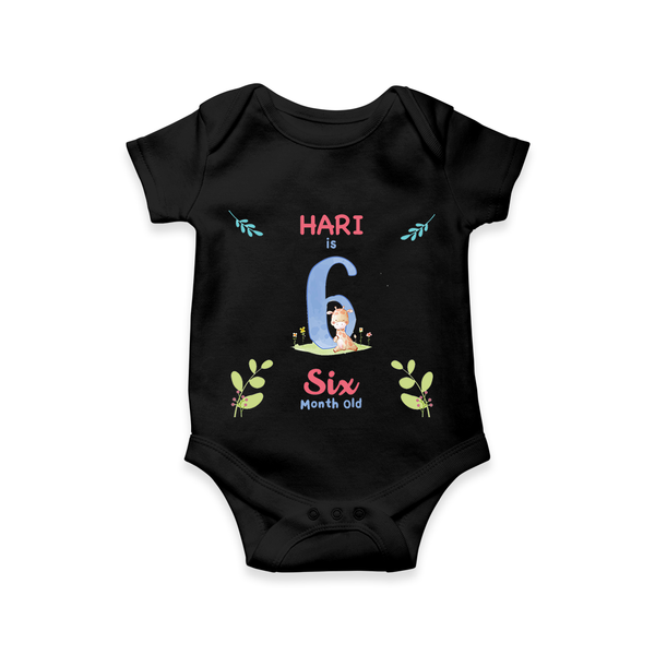 6 Month Milestone Baby Bodysuit Outfit | Personalized Romper/Onesie | Perfect for Photoshoots - BLACK - New Born (Chest 14")