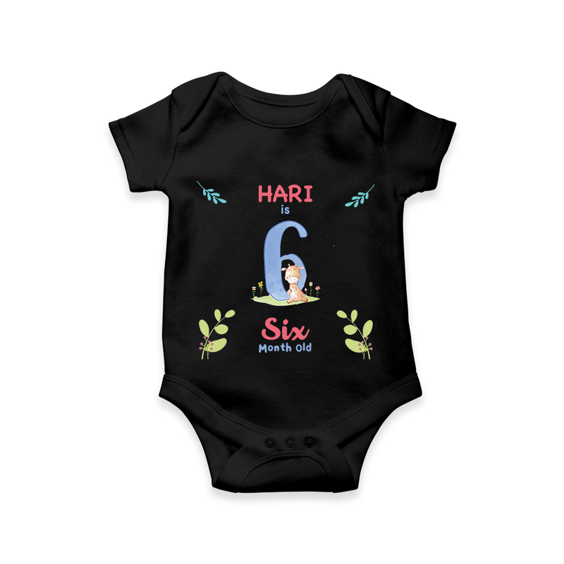6 Month Milestone Baby Bodysuit Outfit | Personalized Romper/Onesie | Perfect for Photoshoots - BLACK - New Born (Chest 14")