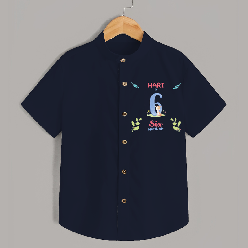6 Month Milestone Baby Shirt Outfit | Personalized Shirt | Perfect for Photoshoots - NAVY BLUE - 0 - 6 Months Old (Chest 23")