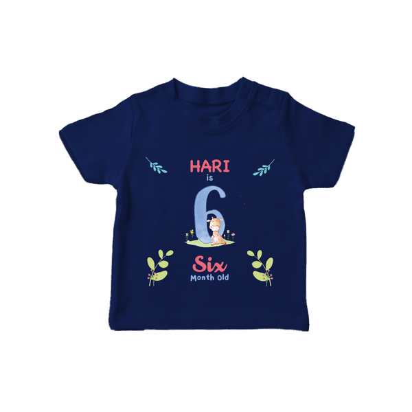 6 Month Milestone Baby T-Shirt Outfit | Personalized T-Shirt | Perfect for Photoshoots - NAVY BLUE - 0-5 Months Old (Chest 17")
