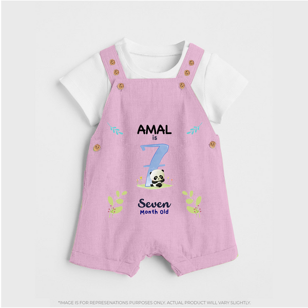 7 Month Milestone Baby Dungaree Set Outfit | Personalized Dungaree Set | Perfect for Photoshoots - BABY PINK - 0 - 5 Months Old (Chest 18")