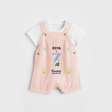 Celebrate The 7th Month Birthday Custom Dungaree set, Personalized with your little one's name - PEACH - 0 - 5 Months Old (Chest 17")