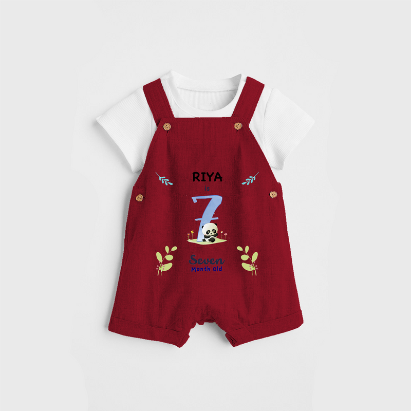 Celebrate The 7th Month Birthday Custom Dungaree set, Personalized with your little one's name - RED - 0 - 5 Months Old (Chest 17")