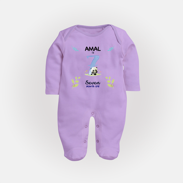 7 Month Milestone Baby Full Sleeve Bodysuit/ Sleep Suit/ Jumpsuit Outfit | Personalized Full Sleeve Bodysuit/ Sleep Suit/ Jumpsuit | Perfect for Photoshoots - LILAC - New Born (Chest 7.5")