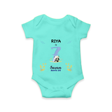 Celebrate The 7th Month Birthday Custom Romper/ Onesie, Personalized with your little one's name - ARCTIC BLUE - 0 - 3 Months Old (Chest 16")