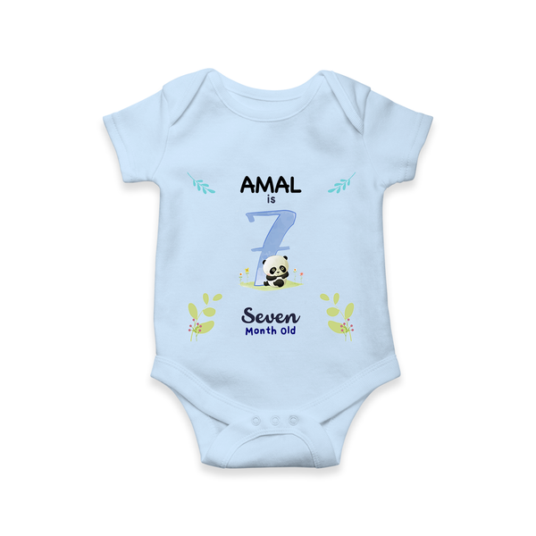 7 Month Milestone Baby Bodysuit Outfit | Personalized Romper/Onesie | Perfect for Photoshoots - BABY BLUE - New Born (Chest 14")