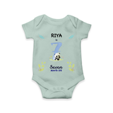 Celebrate The 7th Month Birthday Custom Romper/ Onesie, Personalized with your little one's name - MINT GREEN - 0 - 3 Months Old (Chest 16")