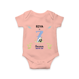Celebrate The 7th Month Birthday Custom Romper/ Onesie, Personalized with your little one's name - PEACH - 0 - 3 Months Old (Chest 16")