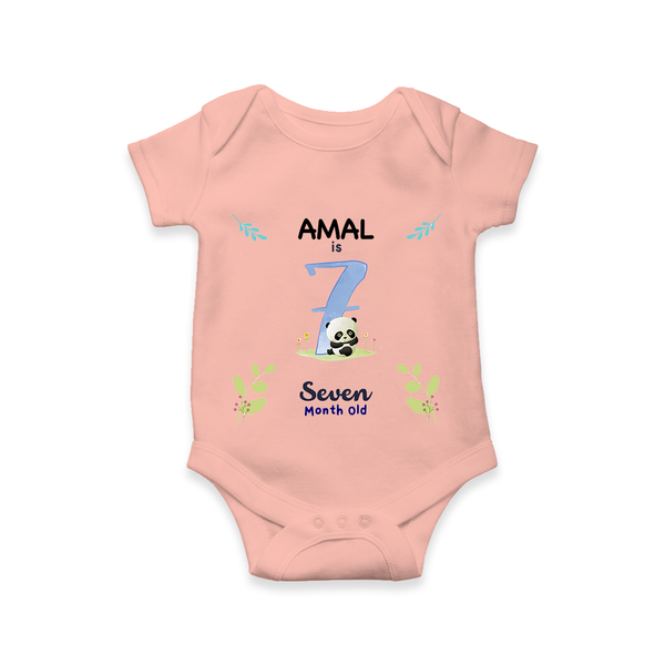 7 Month Milestone Baby Bodysuit Outfit | Personalized Romper/Onesie | Perfect for Photoshoots - PEACH - New Born (Chest 14")