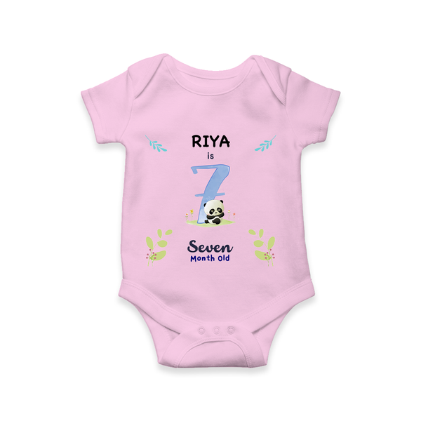 Celebrate The 7th Month Birthday Custom Romper/ Onesie, Personalized with your little one's name - PINK - 0 - 3 Months Old (Chest 16")