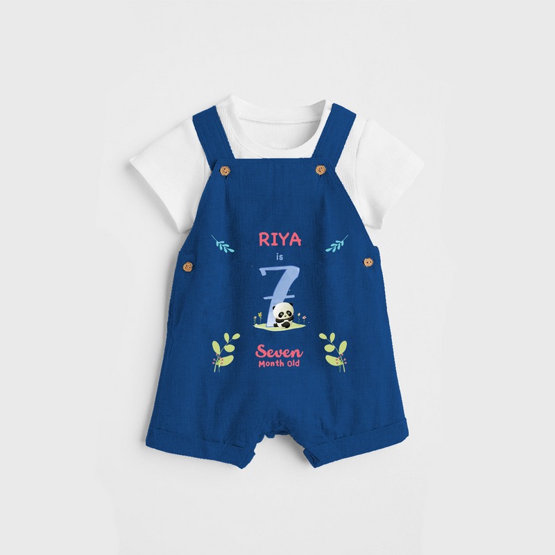 Celebrate The 7th Month Birthday Custom Dungaree set, Personalized with your little one's name - COBALT BLUE - 0 - 5 Months Old (Chest 17")