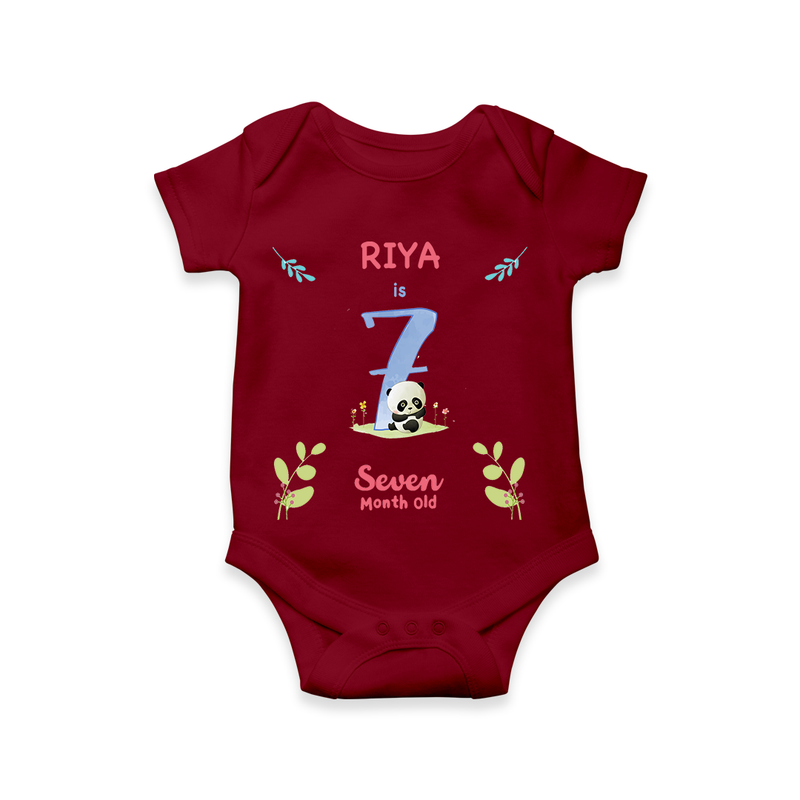 Celebrate The 7th Month Birthday Custom Romper/ Onesie, Personalized with your little one's name - MAROON - 0 - 3 Months Old (Chest 16")