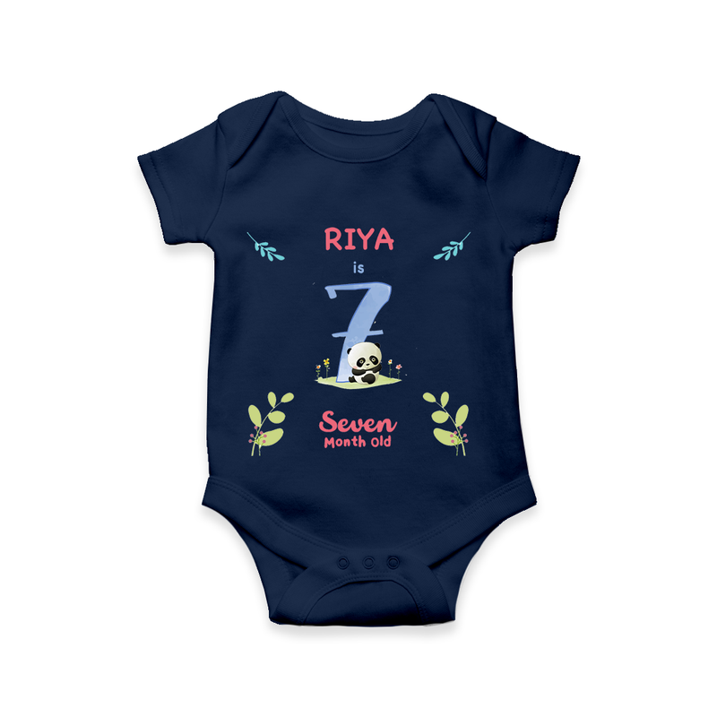 Celebrate The 7th Month Birthday Custom Romper/ Onesie, Personalized with your little one's name - NAVY BLUE - 0 - 3 Months Old (Chest 16")