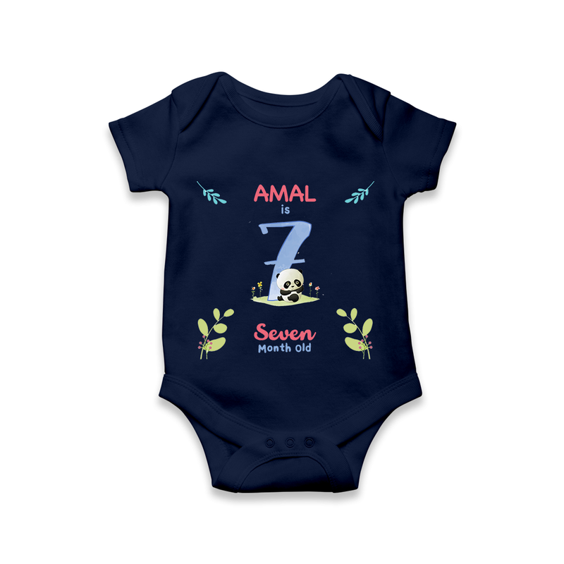 7 Month Milestone Baby Bodysuit Outfit | Personalized Romper/Onesie | Perfect for Photoshoots - NAVY BLUE - New Born (Chest 14")