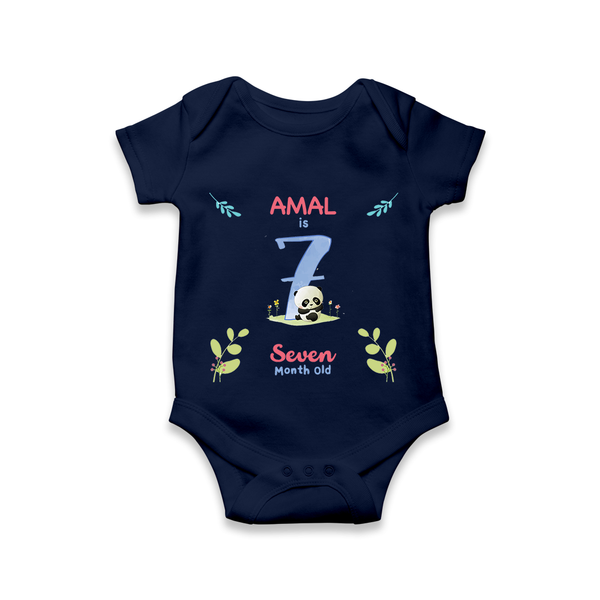 7 Month Milestone Baby Bodysuit Outfit | Personalized Romper/Onesie | Perfect for Photoshoots - NAVY BLUE - New Born (Chest 14")