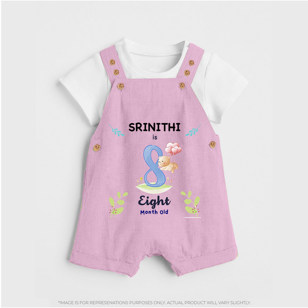 8 Month Milestone Baby Dungaree Set Outfit | Personalized Dungaree Set | Perfect for Photoshoots - BABY PINK - 0 - 5 Months Old (Chest 18")