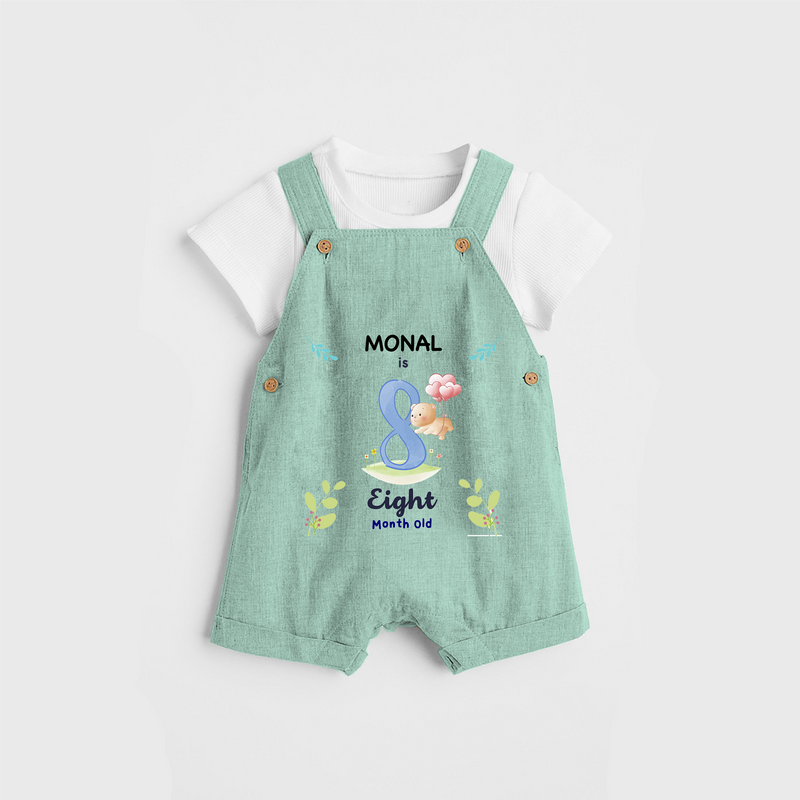 Celebrate The 8th Month Birthday Custom Dungaree set, Personalized with your little one's name - LIGHT GREEN - 0 - 5 Months Old (Chest 17")