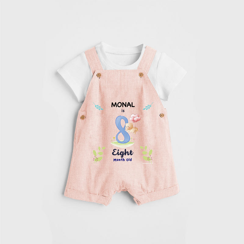 Celebrate The 8th Month Birthday Custom Dungaree set, Personalized with your little one's name - PEACH - 0 - 5 Months Old (Chest 17")