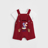 Celebrate The 8th Month Birthday Custom Dungaree set, Personalized with your little one's name - RED - 0 - 5 Months Old (Chest 17")