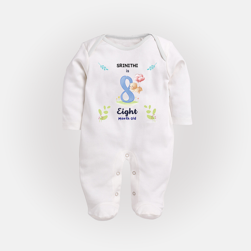 Make The Eighth Month Unforgettable With Our Exclusive Customized Sleep Suit For Babies - WHITE - New Born (Chest 7.5")