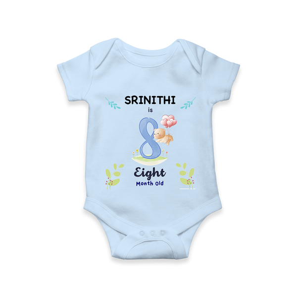 8 Month Milestone Baby Bodysuit Outfit | Personalized Romper/Onesie | Perfect for Photoshoots - BABY BLUE - New Born (Chest 14")
