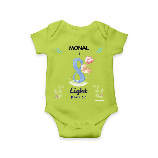 Celebrate The 8th Month Birthday Custom Romper/ Onesie, Personalized with your little one's name - LIME GREEN - 0 - 3 Months Old (Chest 16")