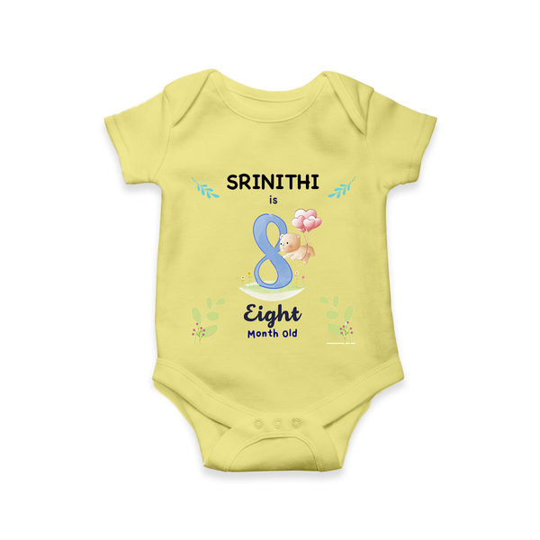 8 Month Milestone Baby Bodysuit Outfit | Personalized Romper/Onesie | Perfect for Photoshoots - PASTEL YELLOW - New Born (Chest 14")