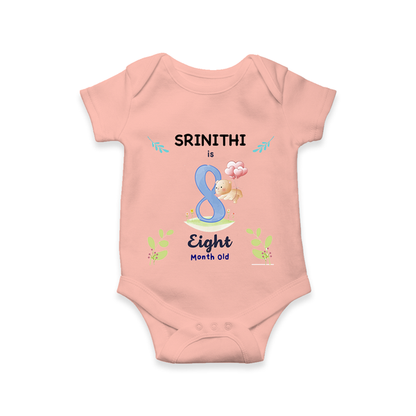 8 Month Milestone Baby Bodysuit Outfit | Personalized Romper/Onesie | Perfect for Photoshoots - PEACH - New Born (Chest 14")