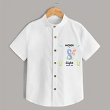 Celebrate The 8th Month Birthday with Custom Shirt, Personalized with your little one's name - WHITE - 0 - 6 Months Old (Chest 21")