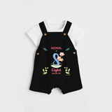 Celebrate The 8th Month Birthday Custom Dungaree set, Personalized with your little one's name - BLACK - 0 - 5 Months Old (Chest 17")