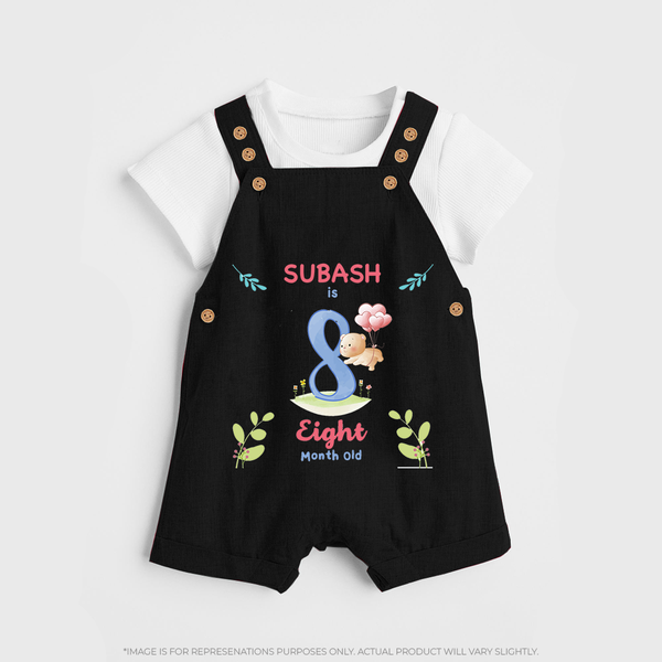 8 Month Milestone Baby Dungaree Set Outfit | Personalized Dungaree Set | Perfect for Photoshoots - BLACK - 0 - 5 Months Old (Chest 18")