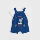 Celebrate The 8th Month Birthday Custom Dungaree set, Personalized with your little one's name - COBALT BLUE - 0 - 5 Months Old (Chest 17")