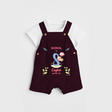 Celebrate The 8th Month Birthday Custom Dungaree set, Personalized with your little one's name - MAROON - 0 - 5 Months Old (Chest 17")