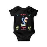 Celebrate The 8th Month Birthday Custom Romper/ Onesie, Personalized with your little one's name - BLACK - 0 - 3 Months Old (Chest 16")