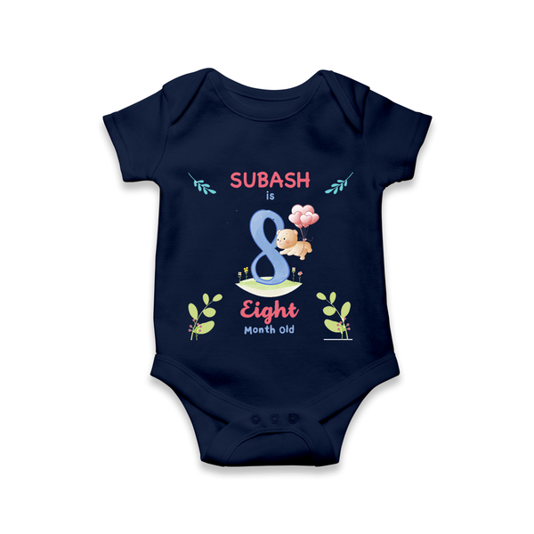 8 Month Milestone Baby Bodysuit Outfit | Personalized Romper/Onesie | Perfect for Photoshoots - NAVY BLUE - New Born (Chest 14")