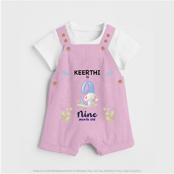 9 Month Milestone Baby Dungaree Set Outfit | Personalized Dungaree Set | Perfect for Photoshoots - BABY PINK - 0 - 5 Months Old (Chest 18")