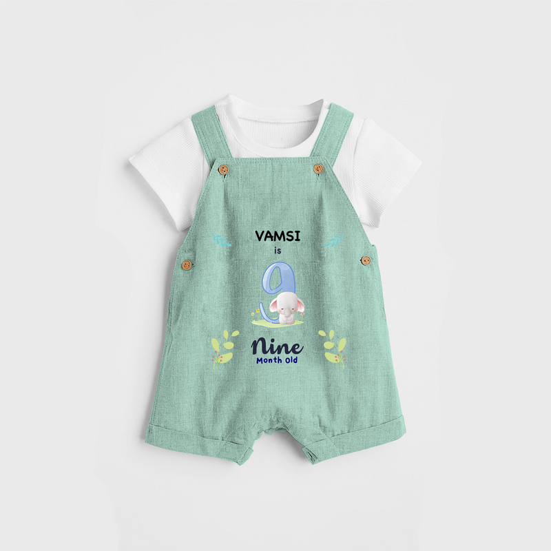 Celebrate The 9th Month Birthday Custom Dungaree set, Personalized with your little one's name - LIGHT GREEN - 0 - 5 Months Old (Chest 17")